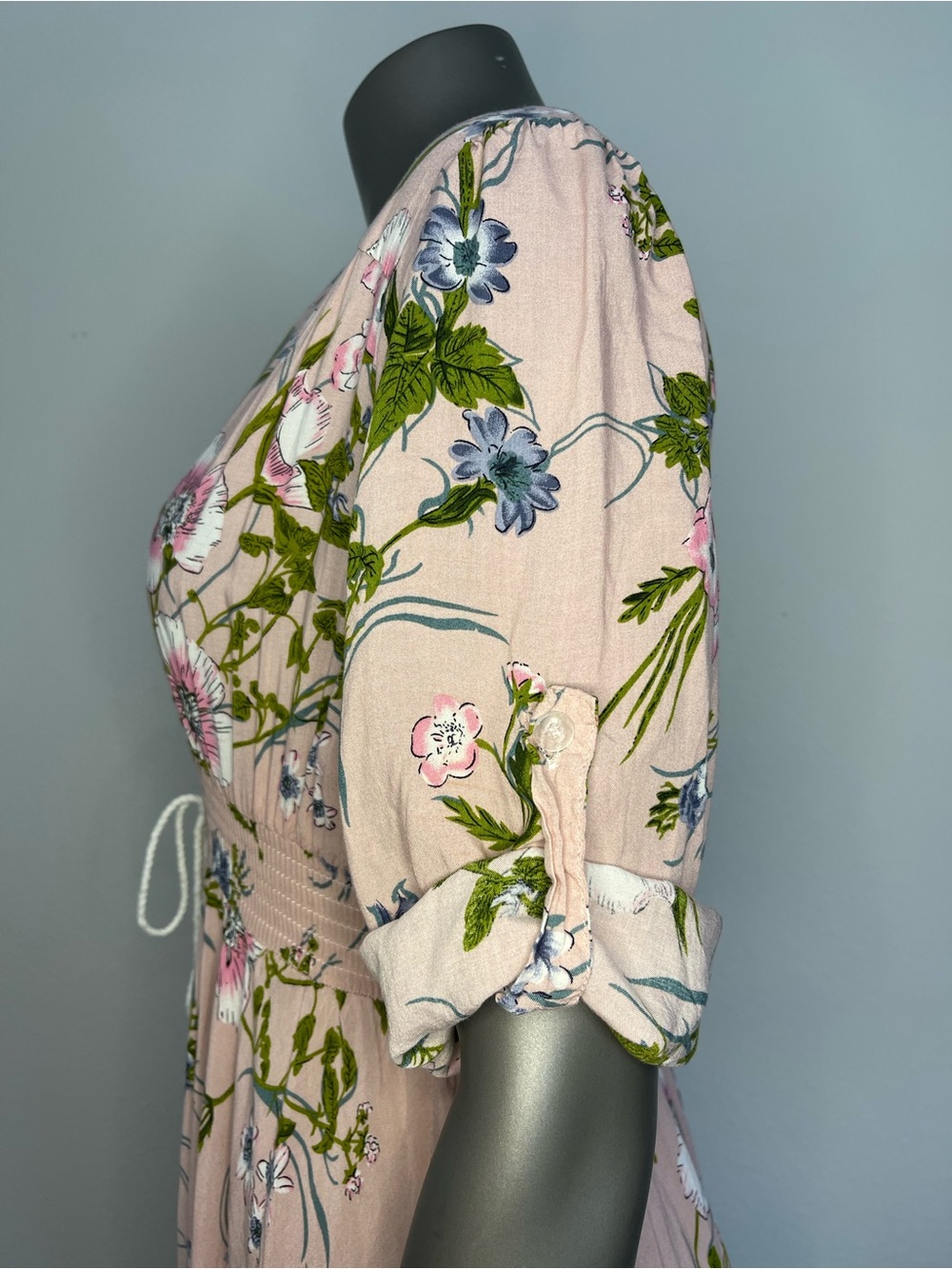 Floral Maxi Dress 2XL Pink Button Down Rayon Wild Flower Flowy Summer Long Slit - Picture 12 of 16